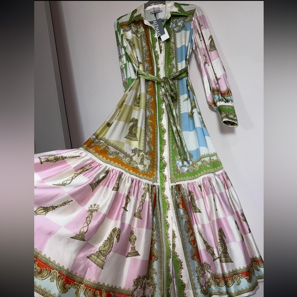 Alemais Checkmate Silk Shirt Dress Size 2 Multicolor - Picture 2 of 10